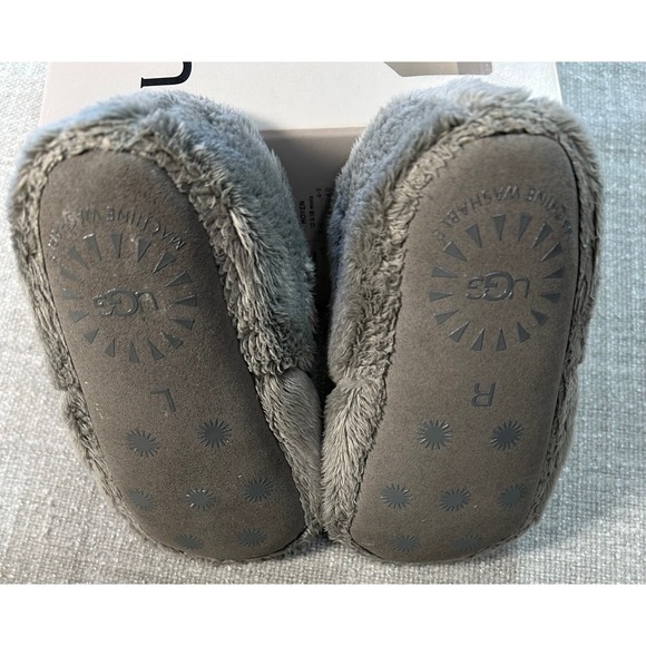 UGG Bixbee Baby Booties Slippers Gray Plush Cozy Infant Toddler Size M 12-18 Mon - Picture 5 of 7